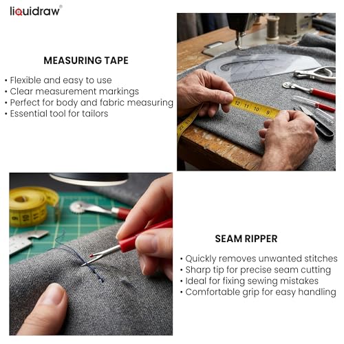 Liquidraw 7 Piece Sewing & Dressmaking Set | Pattern Maker Ruler, Pattern Notcher, Tracing Wheel, Thread Cutter, Seam Ripper, Measuring Tape & Armhole Curve | Professional, Beginner & Hobby Use - style: Pattern Maker Set of 7