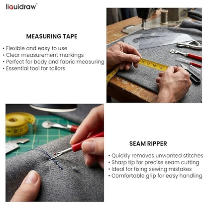 Liquidraw 7 Piece Sewing & Dressmaking Set | Pattern Maker Ruler, Pattern Notcher, Tracing Wheel, Thread Cutter, Seam Ripper, Measuring Tape & Armhole Curve | Professional, Beginner & Hobby Use - style: Pattern Maker Set of 7