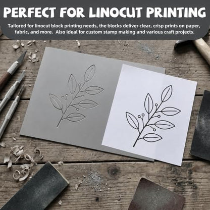 Oopsu 6 Pcs Linoleum Blocks for Printmaking, 8 x 10 Inch Rubber Carving | Soft TPR sheets, 0.12 inch thick; easy to carve for crisp prints, stamp making, card making, DIY crafts and art projects.