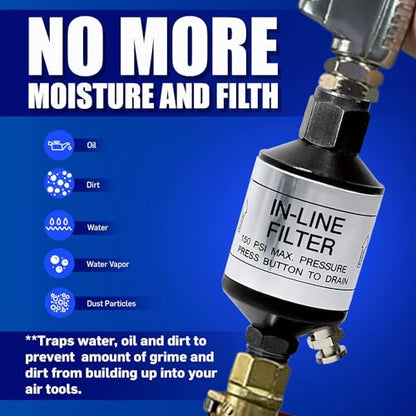LE LEMATEC Moisture Trap & Water Separator for Paint Gun 1/4" NPT - size: 1.6" x 1.6" x 3.6" (With Adapter)