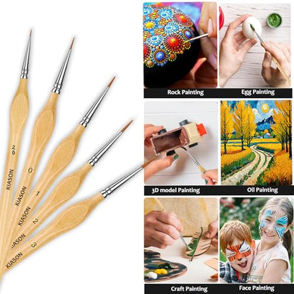 5PC Miniature Detail Paint Brushes Set for Fine Detailing, Wood - color: Wood, size: 5