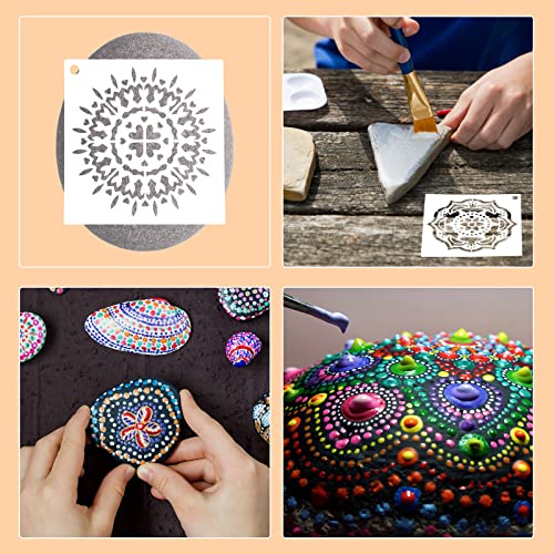 56 Pcs Mandala Stencils, 3.6 x 3.6 Inch Reusable Painting Templates | Pet Material, Smooth Edges, Reusable Mandala Designs, Washable, for Wood, Rock, Fabric, Walls, Window, Cards and Drawing - style: Small Mandala Stencils