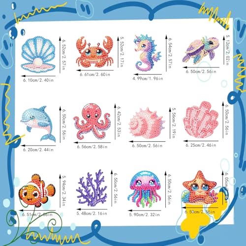 12 PCS Diamond Art Keychain Kits, DIY Diamond Painting Crafts, Beginner Art Kit, Arts & Crafts Gift - color: Marine Animals, size: Animals