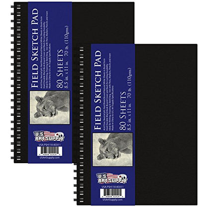 U.S. Art Supply 8.5" x 11" Premium Hardbound Sketch Book, 2 Pack, 80 Sheets Each, 70 lb (110gsm) - Hardcover Spiral Bound Artist Field, Small Sketch Pad, Acid-Free Drawing Pad - Adults, Students - size: 8.5-x-11-inch
