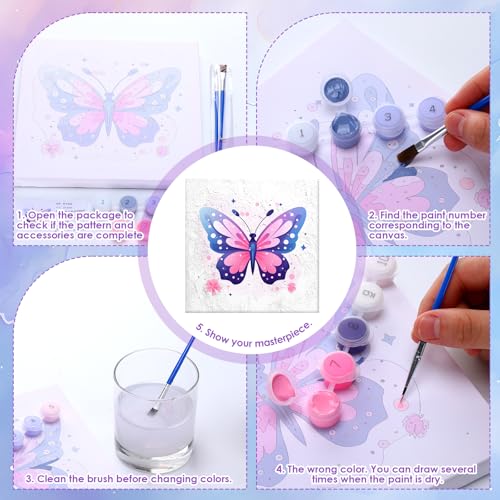 RoundFunny 8 Set Paint by Numbers Drawing Kit for Adults,Elegant Flight | 8x8 in. Mini Simple Painting Canvas Wooden Frame Easel Acrylic Paint Brush Funny Number Drawing Kit for Gift Wall Home Decor - style: Elegant Flight