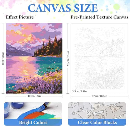 ZRIZQ Landscape Paint by Numbers Kit for Adults Beginner,Mountain,16x20 | Full set with wooden brushes,rolled canvas,rich paints.Calming activity.Beginner friendly.Just open and paint. - color: 16"X20"Rolled Canvas-Mountain Landscape