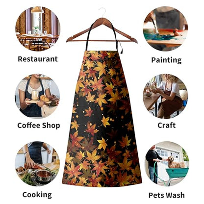 Fall Aprons for Adults Women Men Golden Red Maple Leaves Apron with Pockets Adjustable Strap Kitchen Chef Apron Black Cooking Apron for Cooking Barbecue Crafting Sewing - color: Fall Maple Leaves