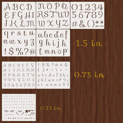 1/3, 3/4, 1-1/2 Inch Cursive Letter Stencils for Painting, 8PCS Script Font Alphabet Lettering Stencils for Journaling Scrapbook Crafts Art Wedding Party - color: Cursive Fonts