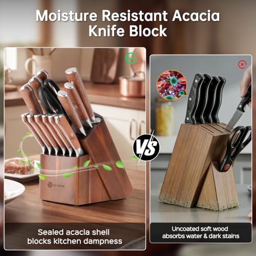 YOTSUBA 14 PCS Japanese Knife Set with Block and Sharpening Rod - style: 14PCS knife block set