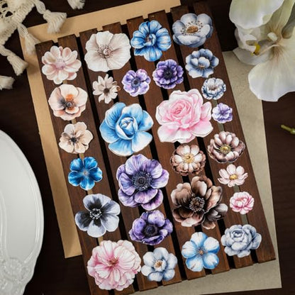 Flower Washi Tape Stickers for Journaling Supplies, Floral Stickers for DIY - color: Night