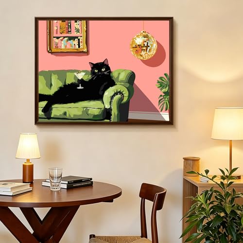 PHANTASYART Black Cat Paint by Numbers Kit for Adults 16x20inch - color: Black Cat, size: 16x20inch
