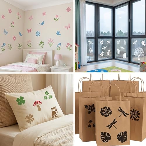 5 Inch Botanical Stencils for Painting - 80 Pcs Reusable Nature Craft Templates with Floral, Butterfly & Bird Motifs for DIY Home Decor, Wood Signs, Wall Art&Classroom Projects (Large) - size: 5inch