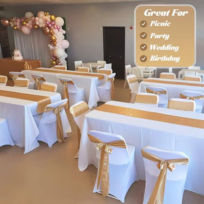 Plastic Table Cover Roll Disposable Tablecloth: 54in X 120ft Table Covers Plastic Table Cover Roll with Easy Slide Cutter Plastic Table Cloths for Parties Disposable-Gold - color: Gold, size: 1440" x 54" (Rectangular)