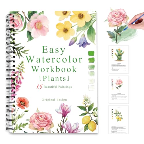 Watercolor Workbooks Plants, 15 Beautiful Paintings for Water Color Book Adult, Watercolor Coloring Book for Beginners, Watercolor Workbook for Adults Teens (Without Palette, Plants) - color: Plants, size: without palette