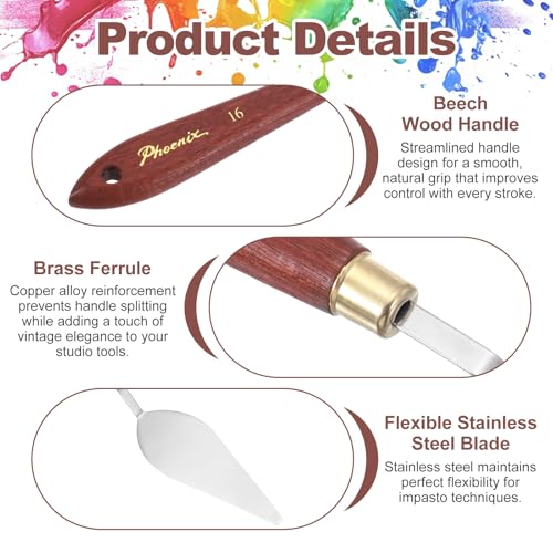 MECCANIXITY Pack of 2 Palette Knife No.16, 9.4" Long with Stainless Steel Flexible Spatula Pallet Knife and Wood Handle for Scraping, Mixing, Oil Acrylic Painting Canvas - style: No.16