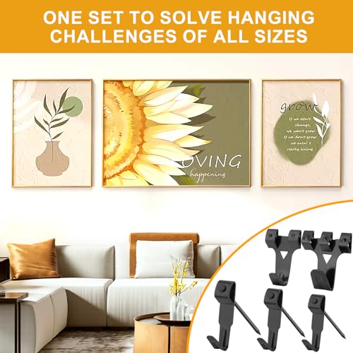 303Pcs Picture Hangers for Wall Art Decor Tapestry, Picture Hanging Kit With Heavy Duty Wall Hooks, Sawtooth, Picture Wire, D Rings, Hardware Nails, Eye Hooks, Black Frame Hooks for Drywall Wood - size: Black