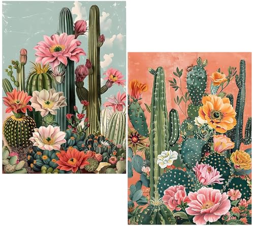 2 Pack Cactus Diamond Art Kits for Adults Diamond Painting Kit for Beginner | South Western Desert 5D DIY Diamond Dots Full Drill Crafts for Gem Art Dot Art for Adults Home Wall Decor for Teens 12x16 in - color: DP03410