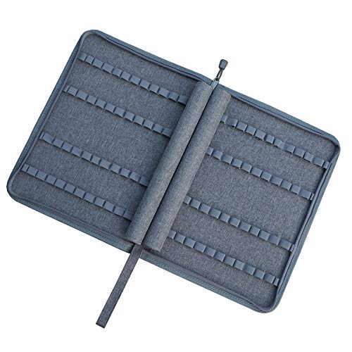 erofa 48 Slots Gray Fountain Pen Case, Canvas Pen Holder Display Pouch Bag Storage Large Capacity Water Resistant - color: Gray-Canvas