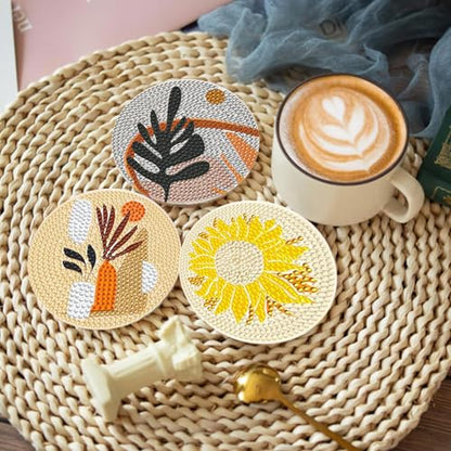 DOTSOPS 8 Pcs Landscape Diamond Painting Coasters with Holder for Beginners - color: Eabstract