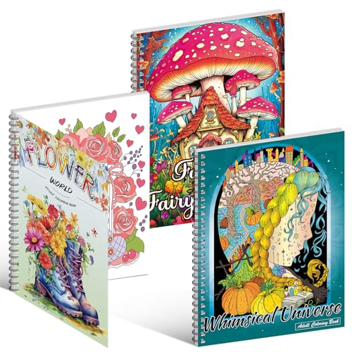 Kalysky 3 Coloring Books for Adults: Flower World, Universe, Fairy Homes - color: Whimsical Universe