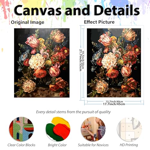 Paint by Numbers Kit for Adults, Paint by Numbers Kit for Adults 16x20 Inch - color: Retro Flower
