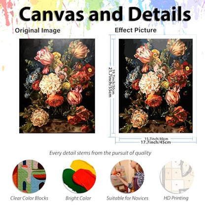 Paint by Numbers Kit for Adults, Paint by Numbers Kit for Adults 16x20 Inch - color: Retro Flower