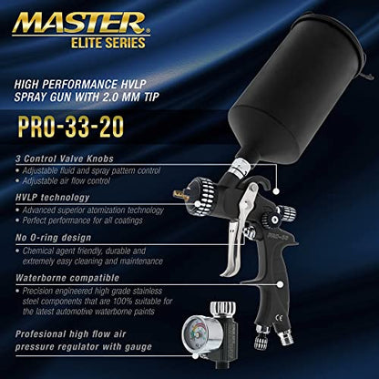 Master Elite High Performance PRO-33 HVLP Paint Sprayer Gun with 2.0mm Tip - size: 2.0mm