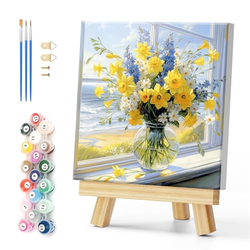 Natuyalo Framed Paint by Numbers for Adults Beginner, Vase Acrylic Easy Paint by Numbers Kits with Frame Flowers Art Craft Kits for Adults Suitable for Wall Decoration 12x12 Inch - color: Color-04