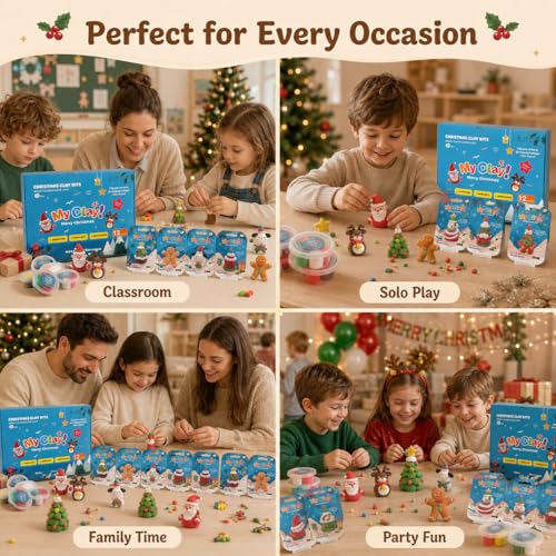 Air Dry Clay for Kids, 12 Christmas Modeling Clay DIY Model Magic Clay Kit with Tools&Tutorials, Soft&Non-Sticky, Safe&Non-Toxic, Creatible Art Crafts Toys Gifts for Kids,Christmas Crafts Xmas Gift - color: 12 Packs Christmas Clay Kit