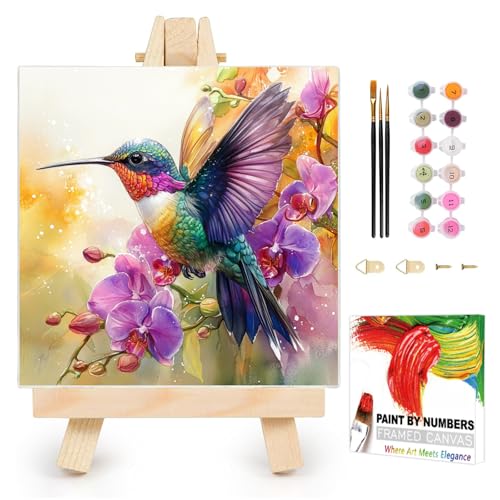 AUKELHJ Framed Paint by Numbers Kit for Adults, Hummingbird, 10x10 inch - color: 10-Hummingbird