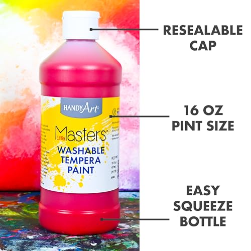 Handy Art Little Masters Washable Tempera Paint, 16 oz Bottles, Set of 6 Colors, Bright & Mixable, Washable Colors for Classroom, Students, Kids, Young Artists, Safe & Non-Toxic, Made in USA - style: 16 Fl Oz Primary Set of 6