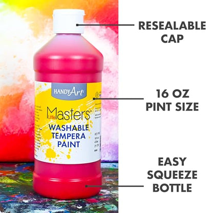 Handy Art Little Masters Washable Tempera Paint, 16 oz Bottles, Set of 6 Colors, Bright & Mixable, Washable Colors for Classroom, Students, Kids, Young Artists, Safe & Non-Toxic, Made in USA - style: 16 Fl Oz Primary Set of 6