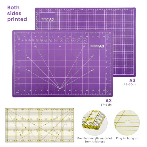 Daily Treasures 45mm Rotary Cutter Set with 5pcs Blades (Straight,Wave,Dot), No Constant Pressing Steel Rotary Fabric Cutter, Sewing Supplies Kit Includes A3 Cutting Mat, Acrylic Ruler, Seam Roller