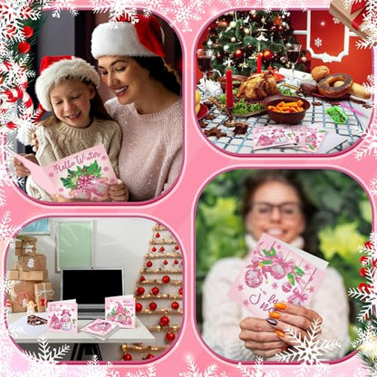 Saillong 12 Pack Pink Winter Diamond Painting Greeting Card Kits Winter Diamond Art Cards with Envelopes Snowman 5D Rhinestones Painting Making Kits for Adults DIY Craft Family Friend Holiday Gifts - color: Pink Winter