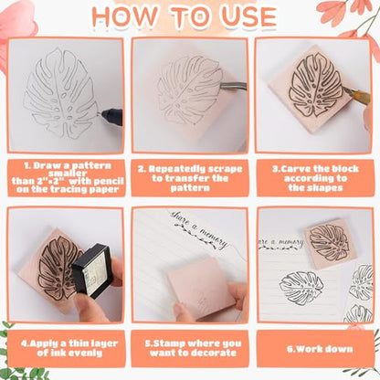Frienda 24 Pcs 2" X 2" Rubber Carving Blocks Linoleum Blocks for Printmaking, Stamp Making, DIY Crafting, Scrapbook, Painting, Soft and Easy to Carve (Pink) - color: Pink