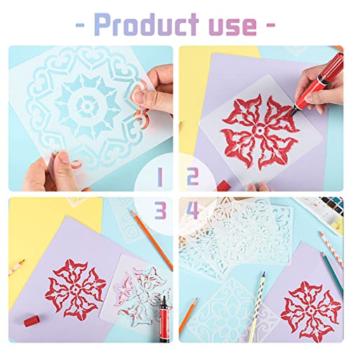 16 Pcs Mandala Stencils, 6x6 Inch Reusable Painting Templates for DIY Craft | Pet Material, Smooth Edges, Reusable Mandala Designs, Washable, for Wood, Rock, Walls, Paper, Fabric, and Scrapbook Cards - style: Mandala Stencils-2