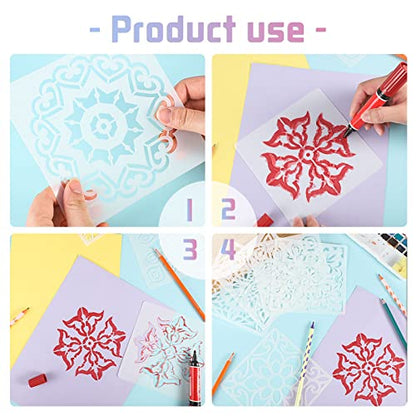 16 Pcs Mandala Stencils, 6x6 Inch Reusable Painting Templates for DIY Craft | Pet Material, Smooth Edges, Reusable Mandala Designs, Washable, for Wood, Rock, Walls, Paper, Fabric, and Scrapbook Cards - style: Mandala Stencils-2