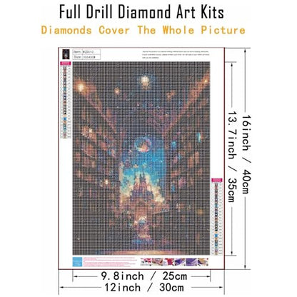 Diamond Art Starry Sky Library Diamond Art Set for Adults, 5D Diamond Painting Starry Sky Castle Library DIY Book Diamond Art Adult Diamond Painting Set, Home Decor - 12x16 Inch - style: Sky Library