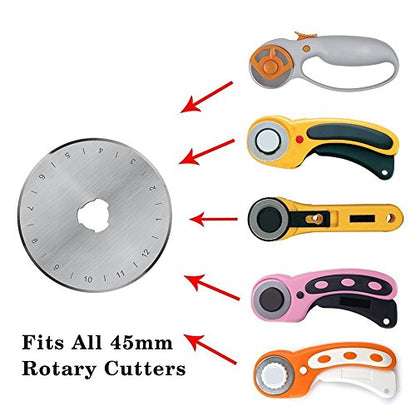 45mm Rotary Cutter Blades, 10 Pack 45mm Replace Rotary Blades Fits Fiskars, Olfa, Martelli, Truecut, DAFA Rotary Cutters for Quilting Scrapbooking Sewing Arts & Crafts, Sharp and Durable - color: 45MM Square hole Blades