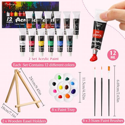 Cholemy 36 Pcs Paint and Sip Kit Gift for Adults 8''x10'',Colorful Fruits | Pre Drawn Canvas, Painting DIY Afro Acrylic Painting Kit, Wood Easel Brushes, Date Night Bulk, Summer Halloween Party - style: Colorful Fruits