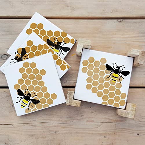 Set of 2 Butterflies and Bee Stencils - Stencils for Painting on Wood, Walls, Art Projects, Furniture, Fabric and More - DIY Bee and Butterfly Stencil for Crafts Reusbable - Each Stencil 7"x7" - color: Butterflies/Bees 7"x7"