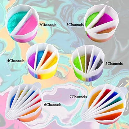 6 Pcs Silicone Split Cups, FineGood 2/7 Split Cups for Paint Pouring Reusable Resin Mixing Cups, Dividers Cup for DIY Paint Acrylic Resin Pouring