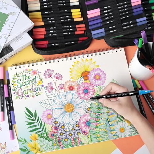 120 Colors Dual Tip Brush Pens Art Markers for Adult Coloring Books, Artist Drawing Sketch Markers Set with Fine & Brush Tip - color: 120 Colors