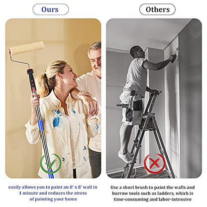 FLY HAWK Paint Roller,4 FT Brush kit Multi-Function Paint Roller kit with House Paint Roller Brush Stainless Steel Pole, New Splicing Rod, Mural Brush for Walls and Ceiling (White) (4 FT) - size: 4 Feet
