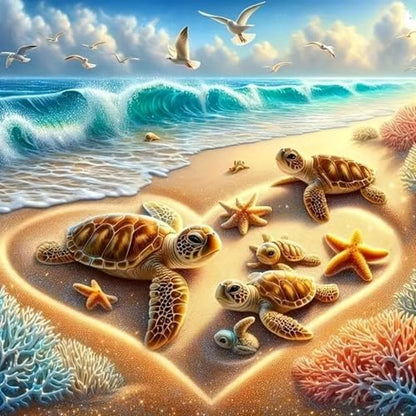 Beach Diamond Painting Kits for Adults Beginners Turtles Gem Painting - color: KM1152-1