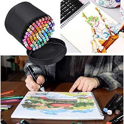 BTSKY Multifunction Marker Case - Zippered Canvas Pen Bag for 80 Markers