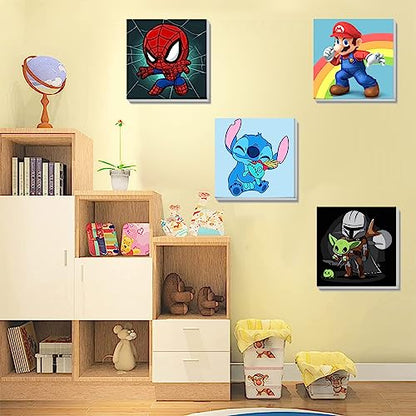 KOJEFCV 4 Pack Cartoon Paint by Number for Kids with Wooden Frame - color: MT10713+MT10714+MT11041+MT11279
