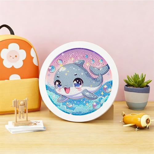 Arttoplus Dolphin Diamond Art Kits for Kids with Round Frame 8x8 inch - color: CC1128-US