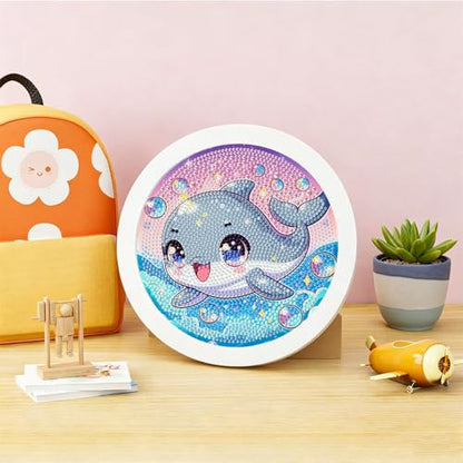 Arttoplus Dolphin Diamond Art Kits for Kids with Round Frame 8x8 inch - color: CC1128-US