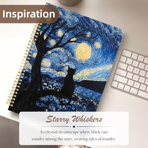 Cute Spiral Notebook journal A4 Aesthetic Pretty Design for Women Girls Kawaii with Pocket, 8.5 x 11 inch, Lined, Cat Galaxy - color: Cat Galaxy, style: Lined